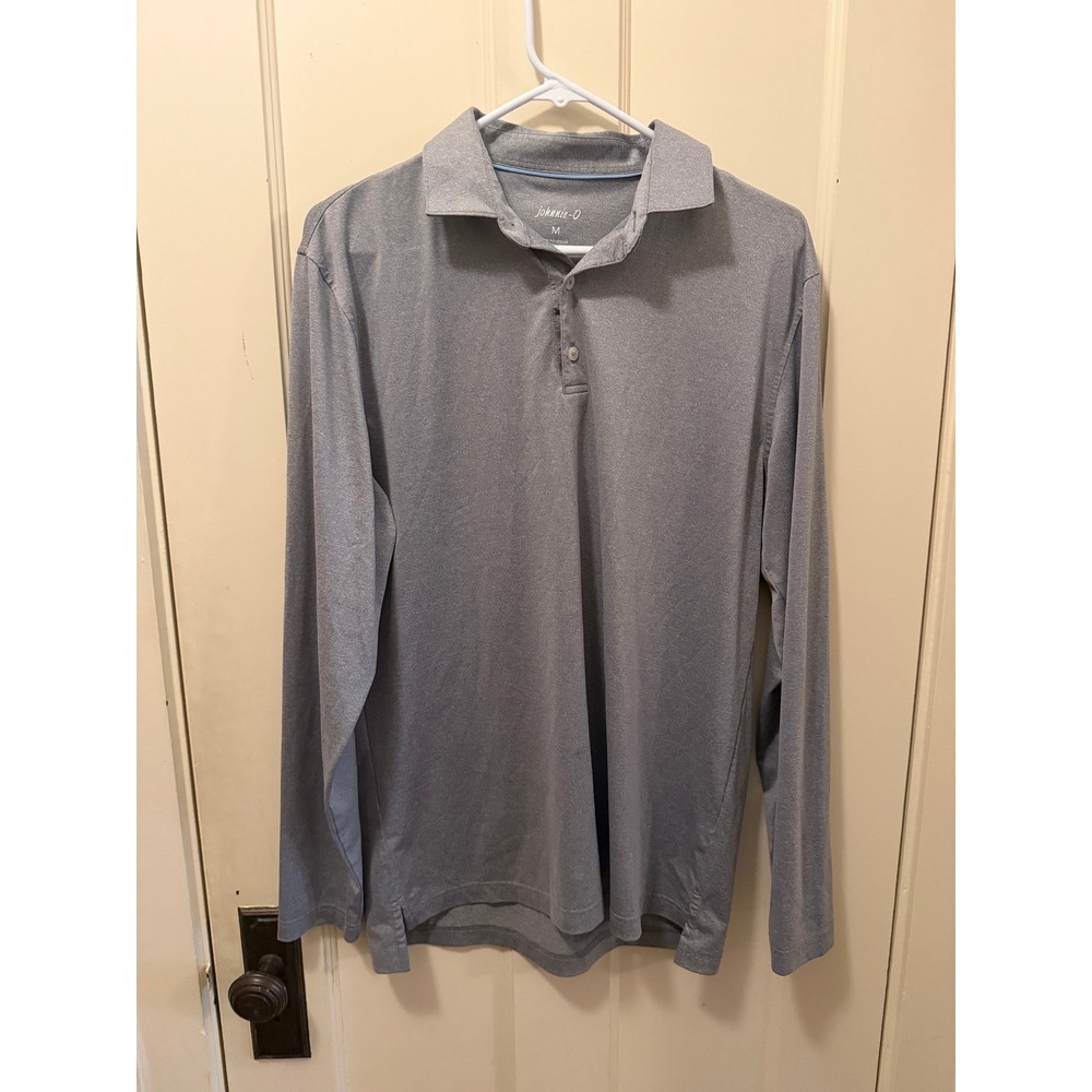 Johnnie-O Mens Long Sleeve Polo Shirt Grey Performance Stretch Size M